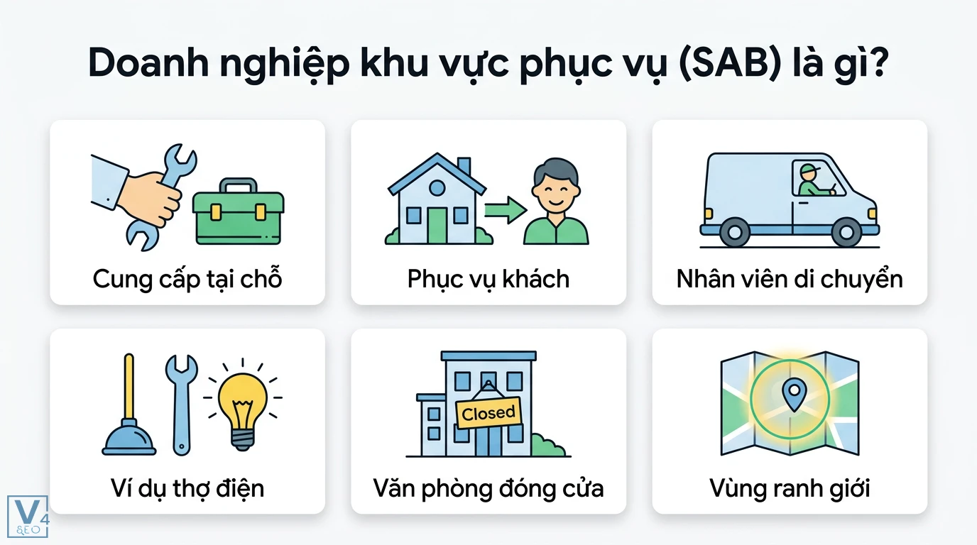 Doanh nghiệp khu vực phục vụ (SAB) là gì? Cách xác minh Maps 1 Doanh nghiệp khu vực phục vụ SAB cung cấp dịch vụ tận nơi nhân viên di chuyển đến khách hàng và hiển thị vùng ranh giới trên Google Maps