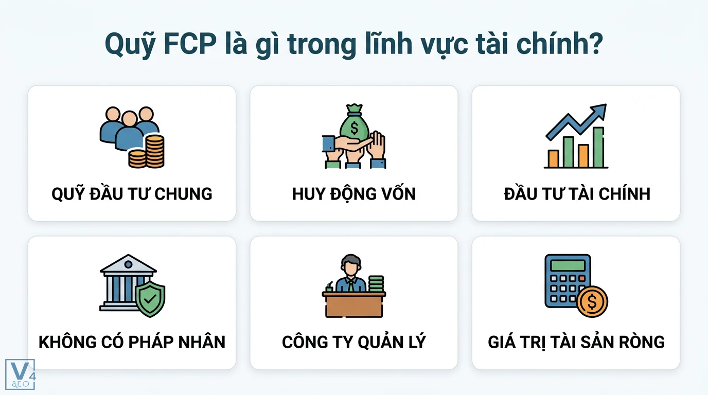FCP là gì? Tìm hiểu về Quỹ đầu tư chung và cách phân biệt SICAV 1 Quỹ FCP và các đặc điểm gồm huy động vốn, đầu tư tài chính, không có pháp nhân, công ty quản lý cùng cách tính giá trị tài sản ròng