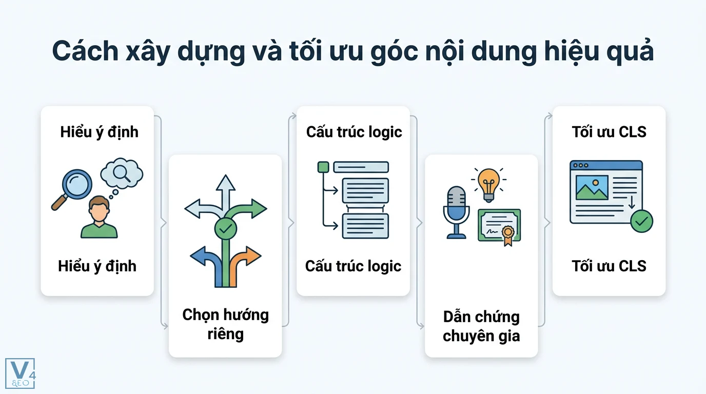 Góc nội dung là gì? Định nghĩa trong Toán lớp 9 và Marketing 2 Cách xây dựng và tối ưu góc nội dung hiệu quả gồm hiểu ý định, chọn hướng riêng, cấu trúc logic, dẫn chứng chuyên gia và tối ưu CLS
