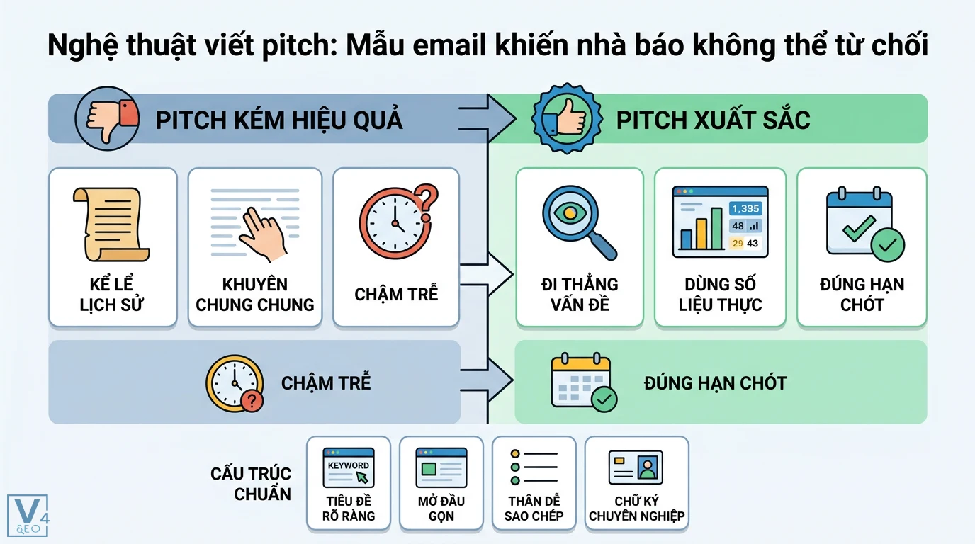 HARO / request nhà báo là gì? Nghệ thuật pitch backlink báo chí 2 So sánh pitch email gửi nhà báo kém hiệu quả và xuất sắc qua việc đi thẳng vấn đề dùng số liệu thực đúng hạn chót và cấu trúc chuyên nghiệp