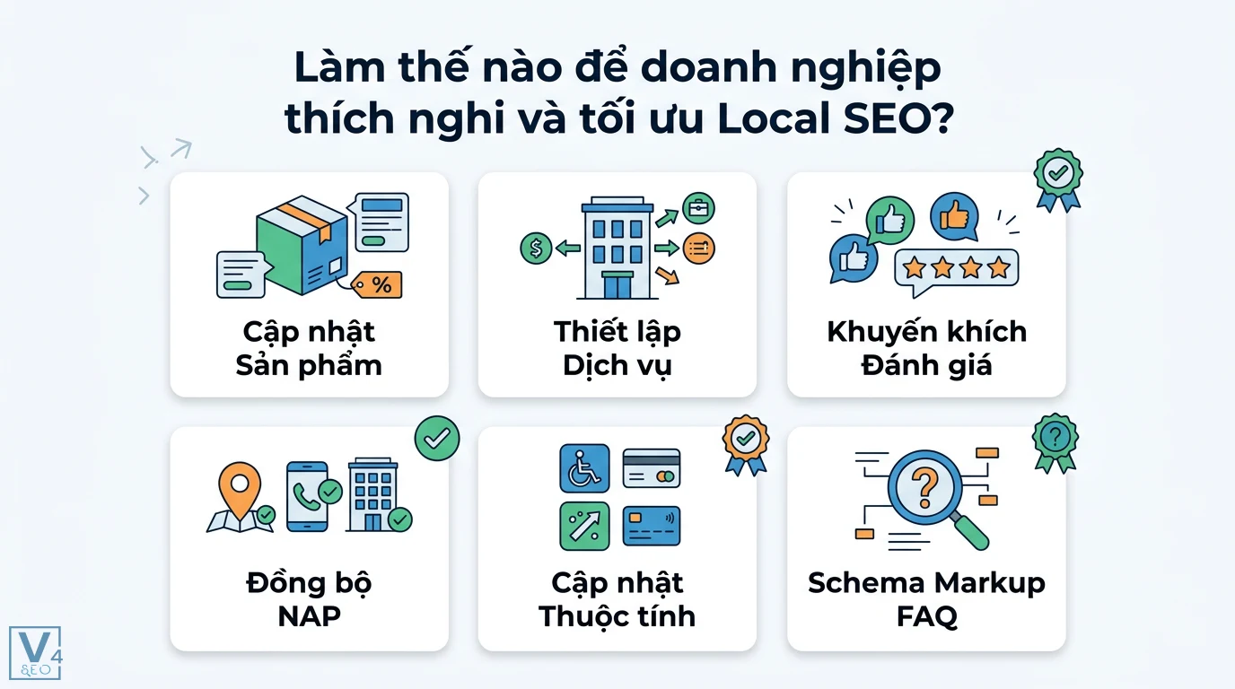 Hỏi & đáp trên GBP là gì? Cách tối ưu Local SEO với Ask Maps mới 2 Tối ưu Local SEO doanh nghiệp qua cập nhật sản phẩm, dịch vụ, thuộc tính, đồng bộ NAP, khuyến khích đánh giá và Schema Markup FAQ