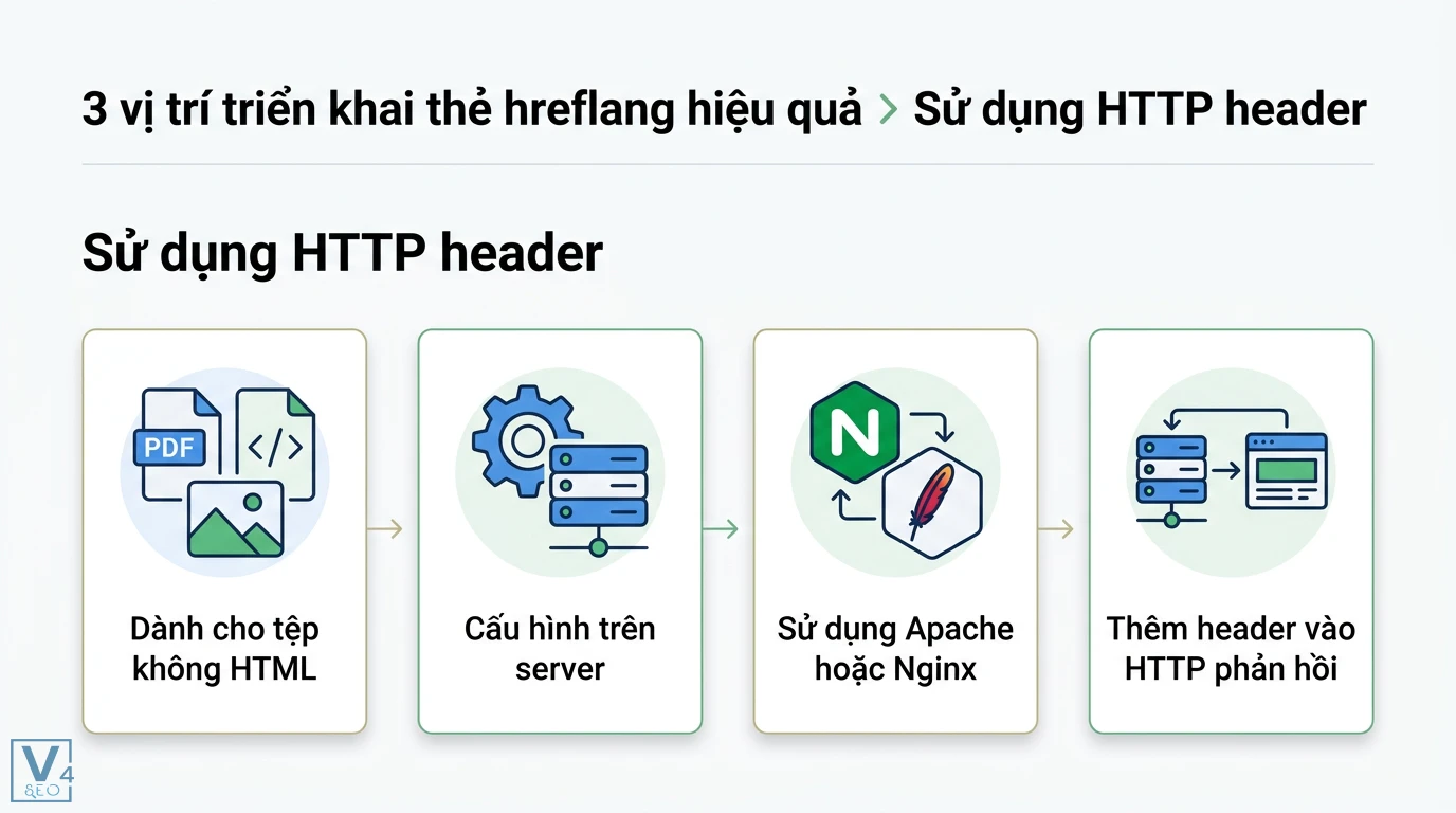 Hreflang trong HTML là gì? Checklist triển khai và cách sửa lỗi 2 Triển khai thẻ hreflang qua HTTP header cho tệp không phải HTML bằng cấu hình server Apache Nginx để gửi thông tin ngôn ngữ trong phản hồi