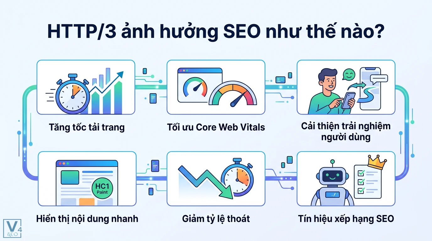 HTTP/3 là gì? Giao thức QUIC và hướng dẫn tối ưu website 2026 2 HTTP/3 tối ưu SEO nhờ tăng tốc tải trang, Core Web Vitals, hiển thị nội dung nhanh, giảm tỷ lệ thoát và cải thiện trải nghiệm người dùng