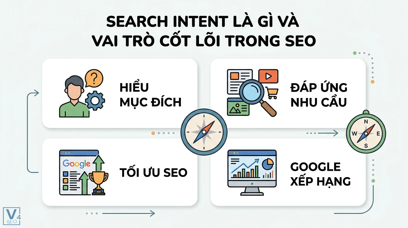 Phân biệt intent thông tin vs giao dịch là gì? Cách tối ưu SEO 1 Search Intent và vai trò cốt lõi trong SEO qua việc hiểu mục đích và đáp ứng nhu cầu người dùng để tối ưu trang web và tăng thứ hạng Google
