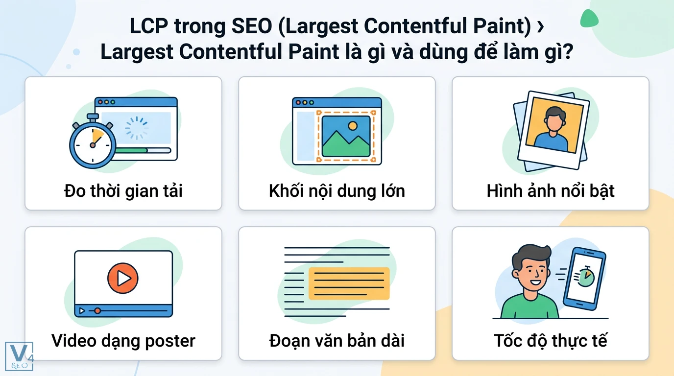 LCP là gì? Giải mã giải đấu LMHT mới và chỉ số Core Web Vitals 2 Largest Contentful Paint đo thời gian tải nội dung lớn như hero image video poster hoặc văn bản dài để đánh giá tốc độ tải trang thực tế