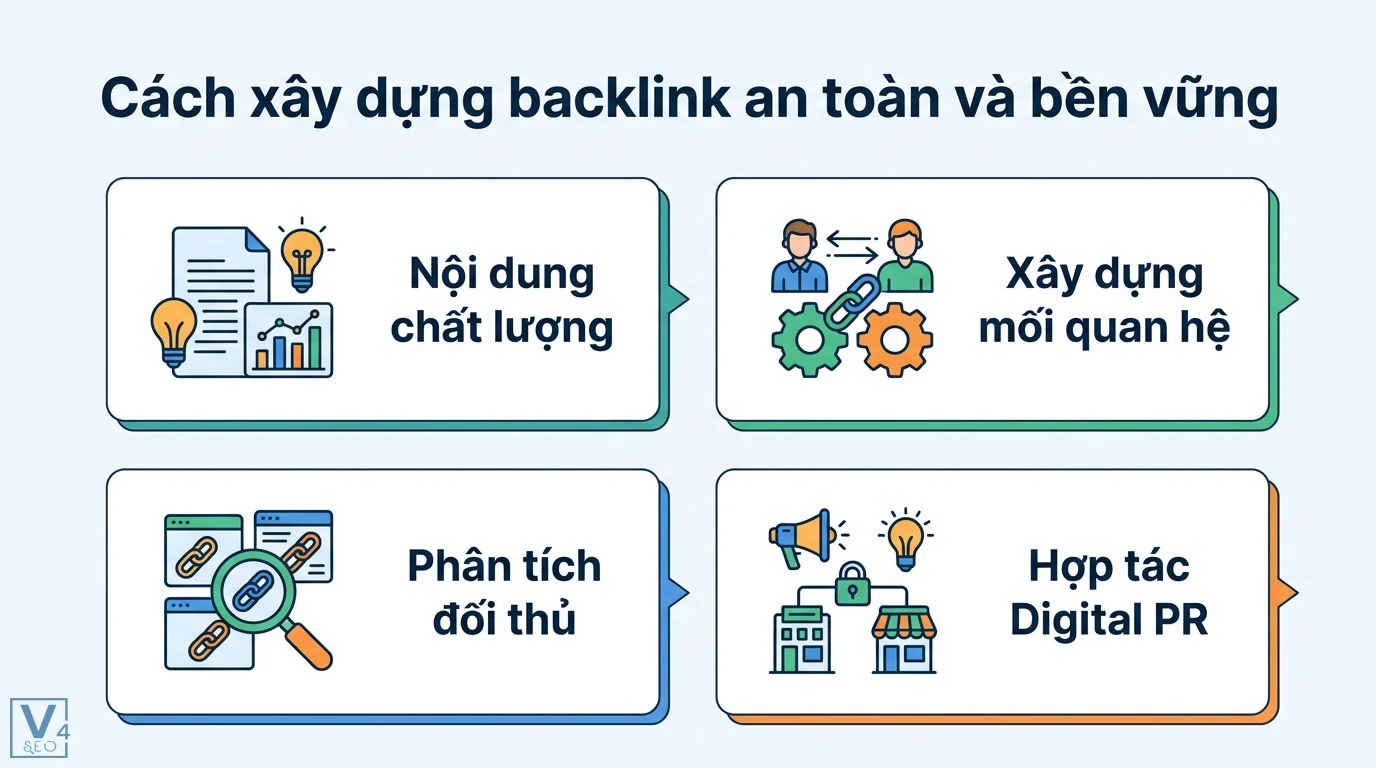 Link scheme là gì? Cách tránh án phạt theo Google Search Essentials 3 Cách xây dựng backlink an toàn và bền vững qua nội dung chất lượng, phân tích đối thủ, xây dựng mối quan hệ và chiến lược Digital PR hiệu quả