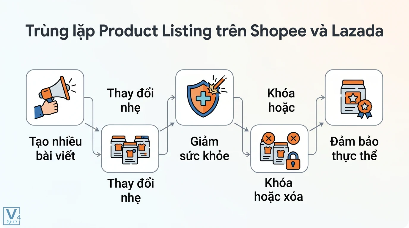 Listing trùng là gì? Cách xử lý trên Google, Shopee và Lazada 2 Trùng lặp Product Listing trên Shopee Lazada gây giảm sức khỏe gian hàng dẫn đến bị khóa hoặc xóa sản phẩm và yêu cầu đảm bảo thực thể duy nhất