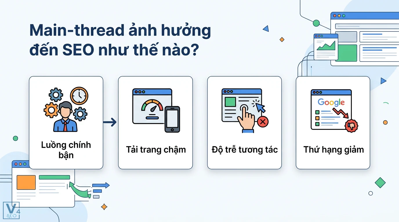 Main-thread là gì? Phân biệt với Background Thread và lỗi ANR 2 Luồng chính bận gây tải trang chậm và độ trễ tương tác cao dẫn đến việc giảm thứ hạng SEO cũng như điểm số Core Web Vitals của website