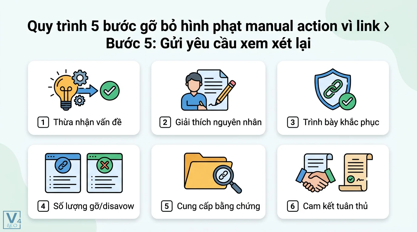 Manual action vì link là gì? Cách gỡ án phạt link không tự nhiên 3 Các bước chuẩn bị nội dung yêu cầu xem xét lại Reconsideration Request nhằm gỡ bỏ hình phạt manual action vì link của Google