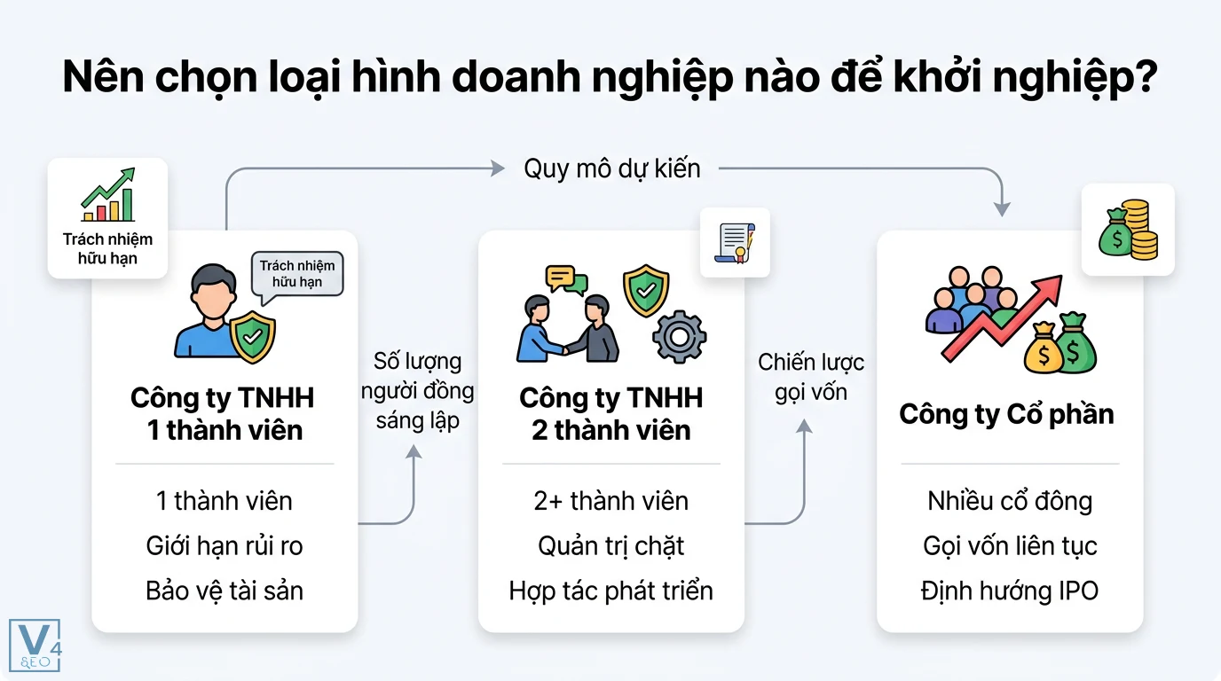 Mô tả doanh nghiệp là gì? Theo Luật 2020 và cách chọn loại hình 2 Loại hình doanh nghiệp khởi nghiệp phù hợp dựa trên quy mô, số lượng thành viên và chiến lược gọi vốn giữa Công ty TNHH và Cổ phần