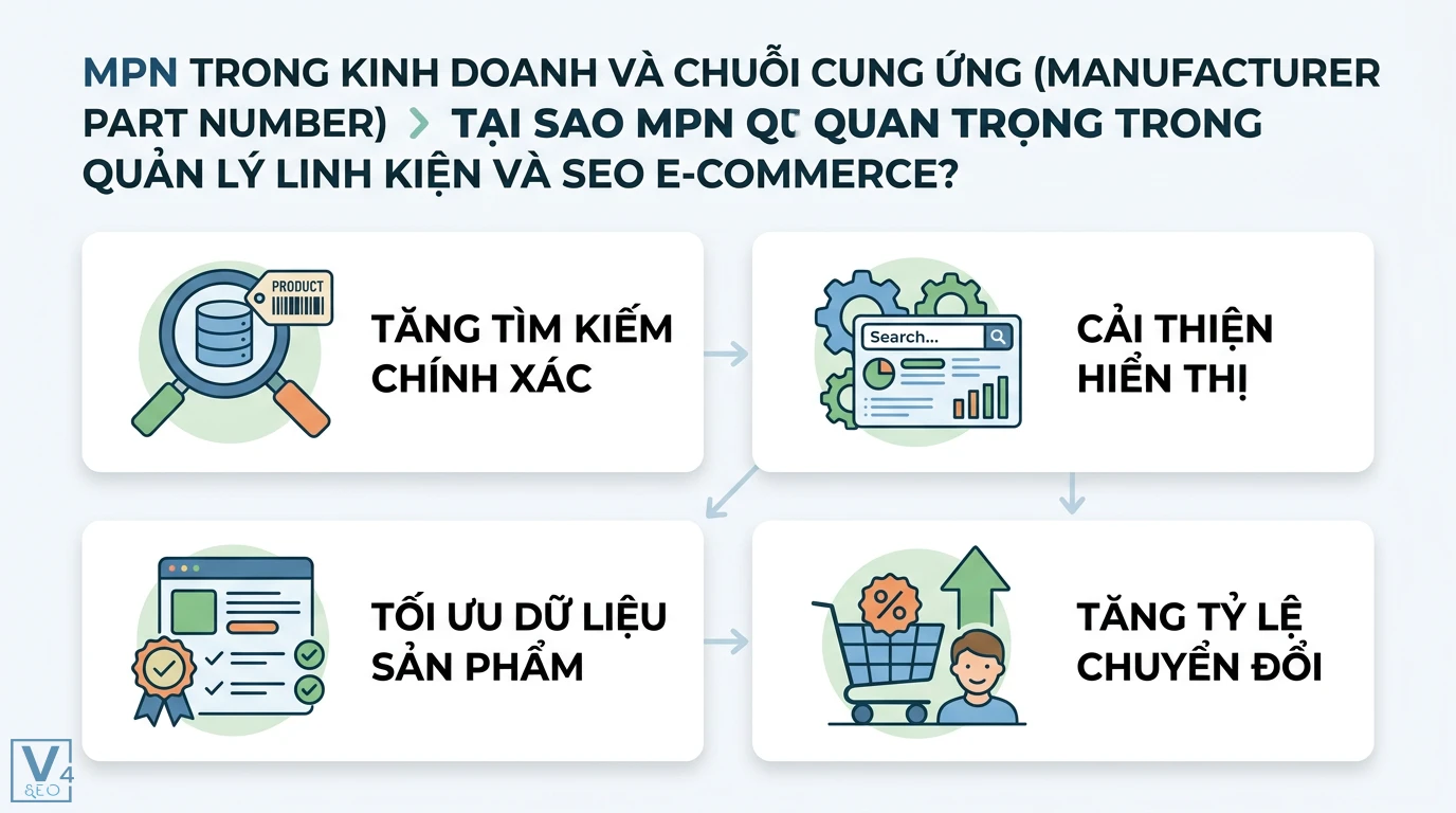 MPN là gì? Giải mã ý nghĩa trong vi sinh và chuỗi cung ứng 2 Mã MPN trong SEO giúp tăng tìm kiếm chính xác, cải thiện hiển thị, tối ưu dữ liệu sản phẩm và thúc đẩy tỷ lệ chuyển đổi cho website