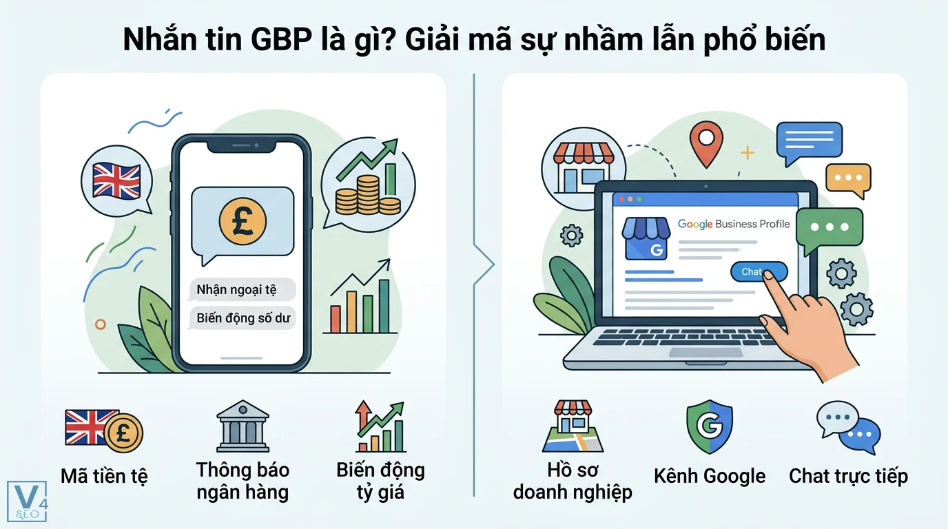 Nhắn tin GBP là gì? Giải mã đồng bảng Anh và lưu ý giao dịch 1 Nhắn tin GBP gồm thông báo ngân hàng về biến động mã tiền tệ và tính năng chat trực tiếp khách hàng trên Google Business Profile