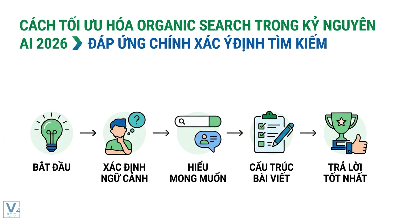 Organic search là gì? Cách tối ưu traffic tự nhiên trong kỷ nguyên AI 2 Tối ưu hóa search intent qua việc xác định ngữ cảnh, hiểu mong muốn người dùng và cấu trúc bài viết để trở thành câu trả lời tốt nhất