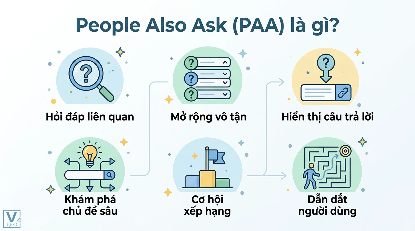People Also Ask là gì? Cách tối ưu PAA chiếm lĩnh SERP 2026 1 People Also Ask PAA cung cấp hỏi đáp liên quan và câu trả lời giúp khám phá chủ đề sâu, tạo cơ hội xếp hạng và dẫn dắt người dùng