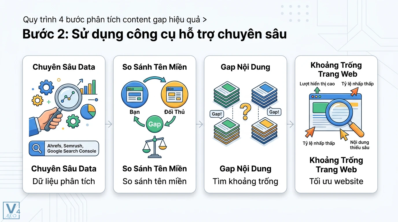 Phân tích content gap là gì? 4 bước lấp đầy khoảng trống nội dung 2 Sử dụng công cụ Ahrefs, Semrush, Google Search Console so sánh tên miền đối thủ để tìm content gap và tối ưu khoảng trống nội dung website