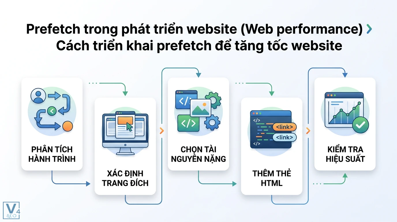 Prefetch là gì? Hướng dẫn tối ưu Windows và tốc độ Website 2 Cách triển khai prefetch tăng tốc website qua phân tích hành trình, xác định trang đích, chọn tài nguyên nặng và kiểm tra hiệu suất thực tế