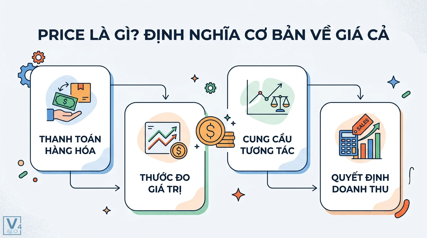 Price là gì? Ý nghĩa của giá cả trong kinh tế và Marketing 1 Price và giá cả thể hiện qua việc thanh toán hàng hóa, thước đo giá trị sản phẩm, tương tác cung cầu thị trường và quyết định doanh thu