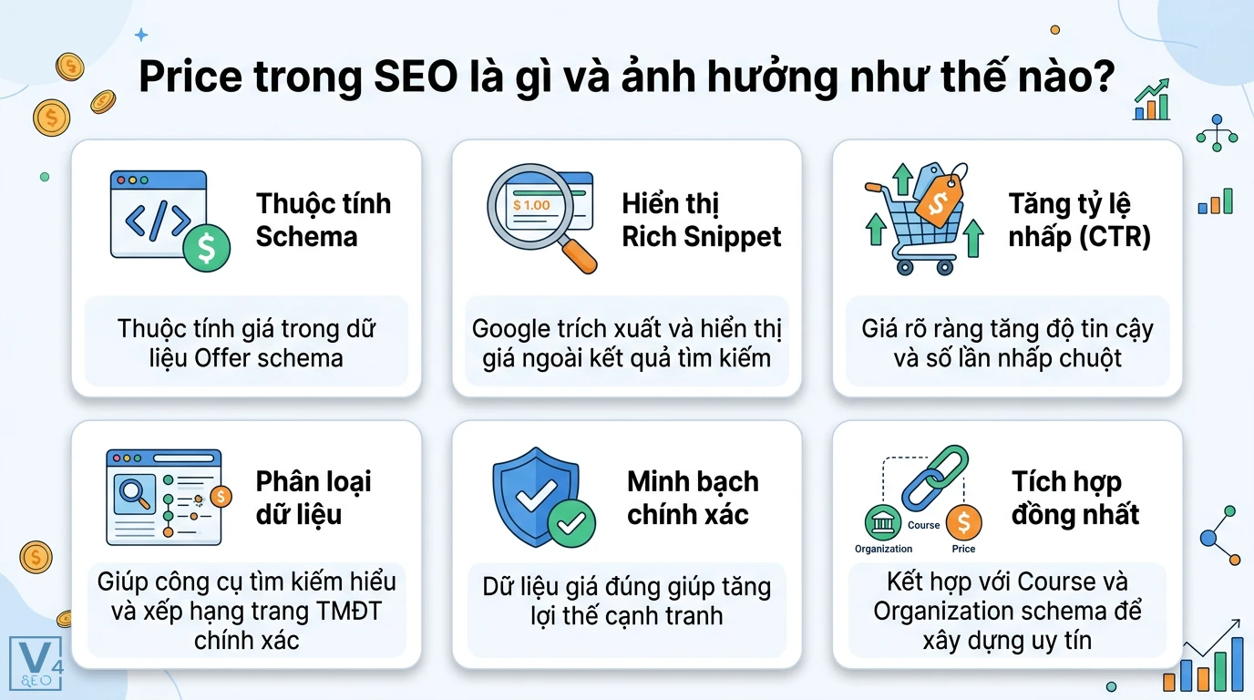 Price là gì? Ý nghĩa của giá cả trong kinh tế và Marketing 2 Price trong SEO giúp hiển thị Rich Snippet tăng tỷ lệ CTR và minh bạch dữ liệu qua Offer schema kết hợp với Course và Organization