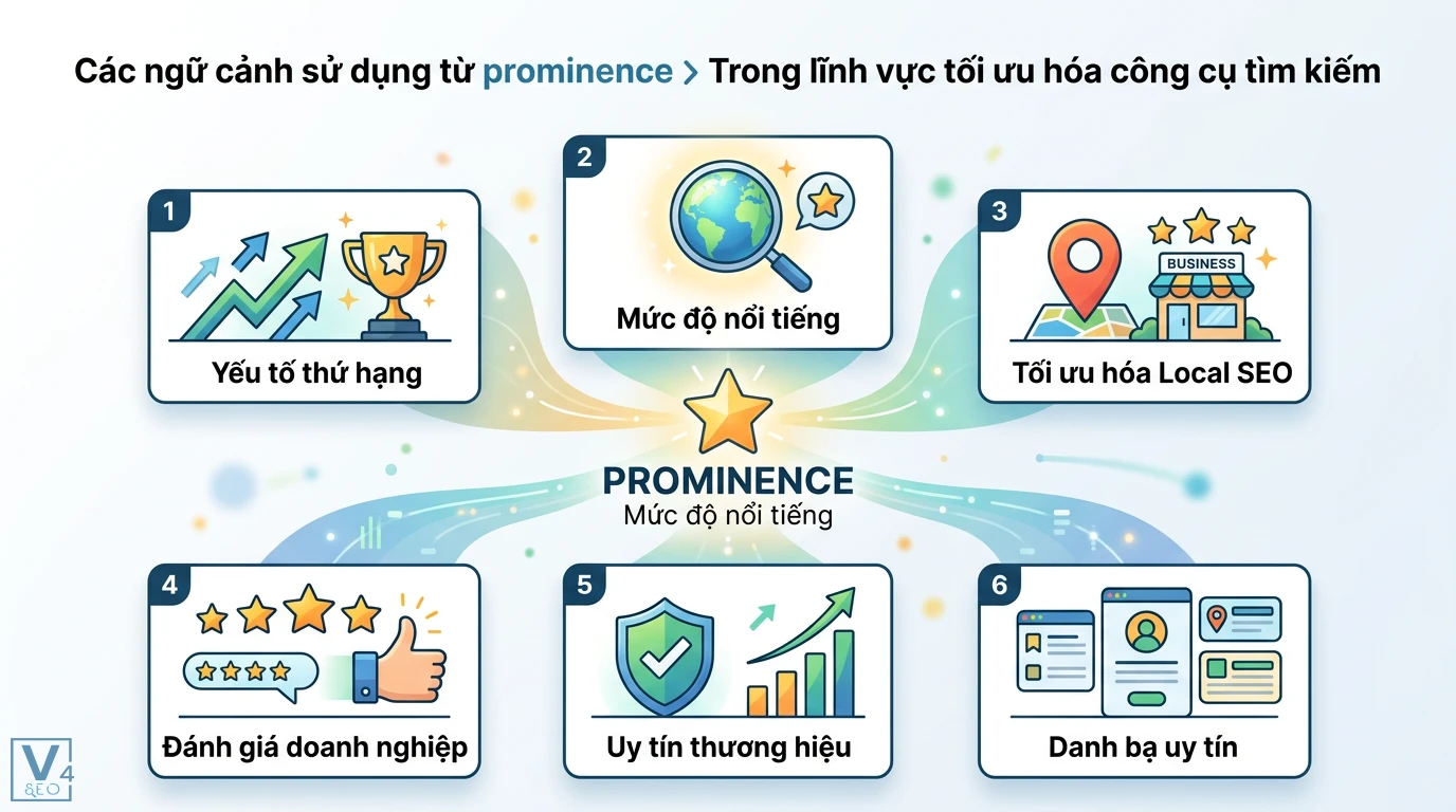 Prominence là gì? Ý nghĩa sự nổi bật và cách dùng theo ngữ cảnh 2 Prominence trong Local SEO thể hiện mức độ nổi tiếng qua yếu tố thứ hạng, đánh giá doanh nghiệp, uy tín thương hiệu và danh bạ trực tuyến