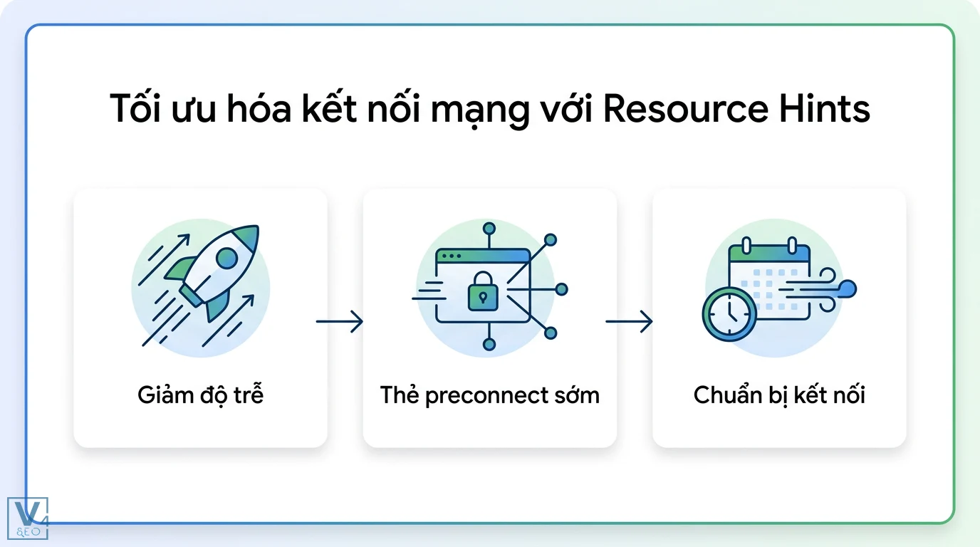 Script bên thứ ba là gì? Cách tối ưu hiệu suất và bảo mật web 2 Tối ưu hóa kết nối mạng với Resource Hints giúp giảm độ trễ bằng thẻ preconnect sớm để chuẩn bị kết nối và tăng tốc tải script bên thứ ba