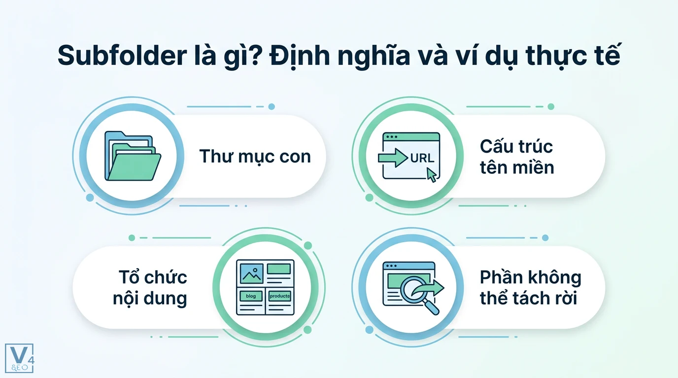 Subfolder là gì? Cách chọn cấu trúc URL tối ưu Authority cho SEO 1 Subfolder là thư mục con trong cấu trúc tên miền giúp tổ chức nội dung website hiệu quả và là phần không thể tách rời của tên miền gốc