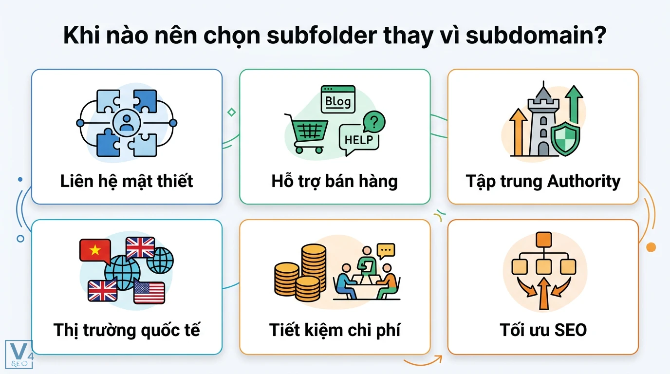 Subfolder là gì? Cách chọn cấu trúc URL tối ưu Authority cho SEO 2 Lợi ích khi chọn subfolder thay vì subdomain để tập trung Authority, tối ưu SEO, tiết kiệm chi phí và phát triển thị trường quốc tế