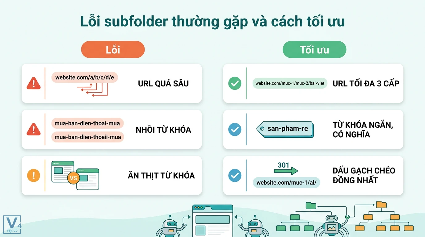 Subfolder là gì? Cách chọn cấu trúc URL tối ưu Authority cho SEO 3 Cách tối ưu subfolder bằng việc rút ngắn độ sâu URL dưới 3 cấp, sử dụng từ khóa ngắn gọn và đồng nhất dấu gạch chéo qua chuyển hướng 301