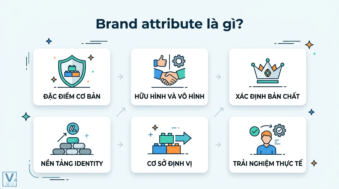 Thuộc tính brand là gì? Cách xác định Hard và Soft Attributes 1 Brand attribute là đặc điểm hữu hình và vô hình xác định bản chất thương hiệu, tạo nền tảng Identity, cơ sở định vị và trải nghiệm thực tế