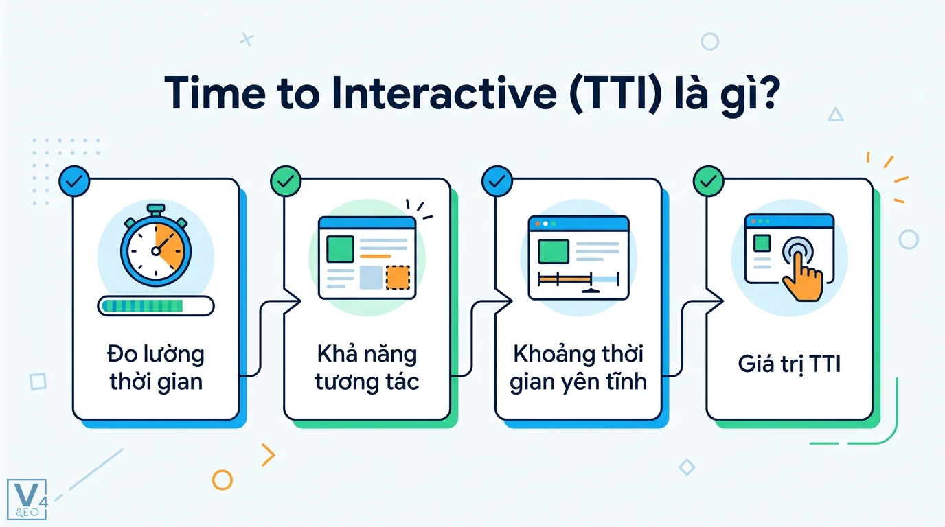 Time to Interactive là gì? TTI bị loại bỏ và các chỉ số thay thế 1 Time to Interactive TTI bao gồm đo lường thời gian, kiểm tra khả năng tương tác và khoảng thời gian yên tĩnh để xác định giá trị TTI