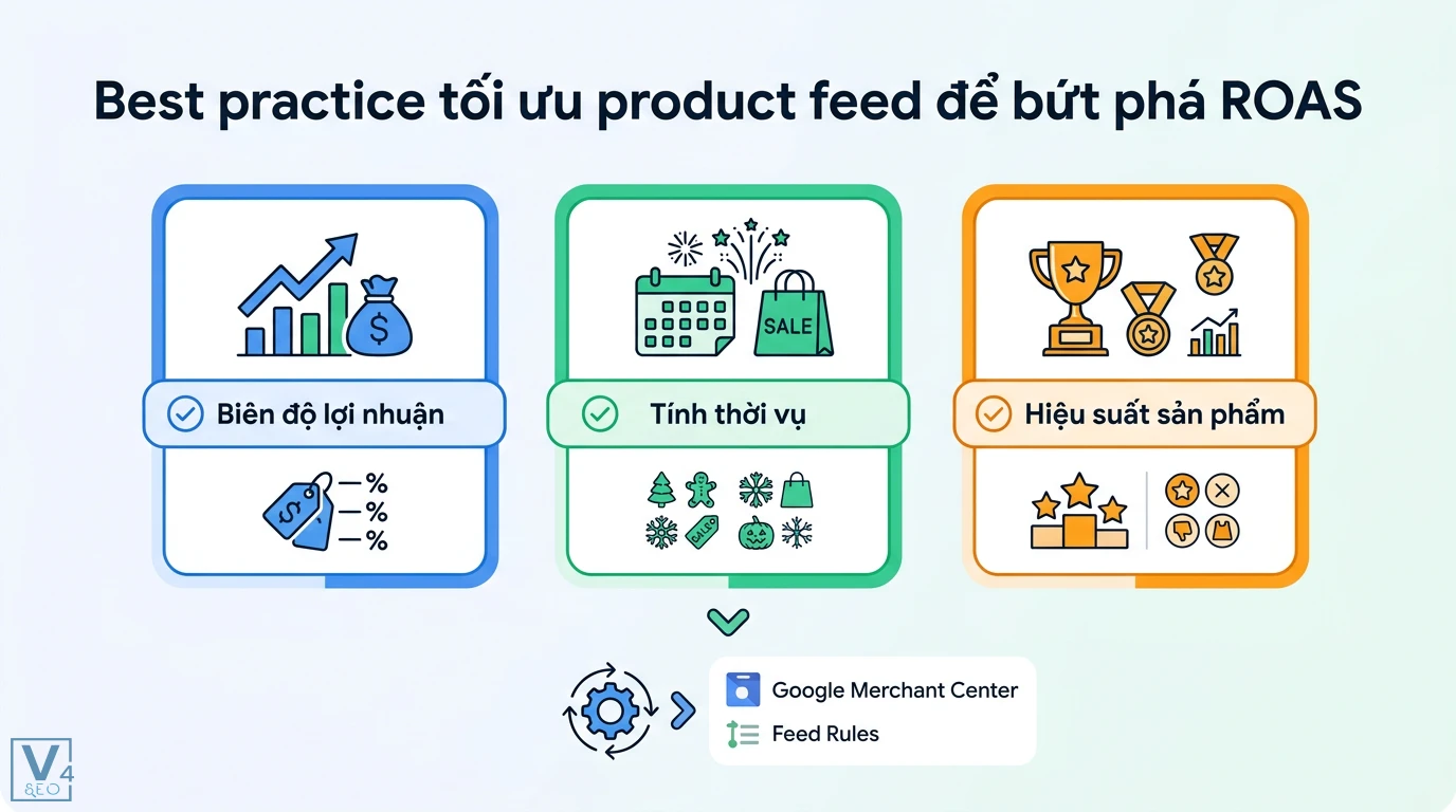Tối ưu product feed là gì? Cách chuẩn hóa dữ liệu để bứt phá ROAS 3 Tối ưu product feed qua nhãn tùy chỉnh về biên độ lợi nhuận, tính thời vụ và hiệu suất trên Google Merchant Center giúp bứt phá ROAS