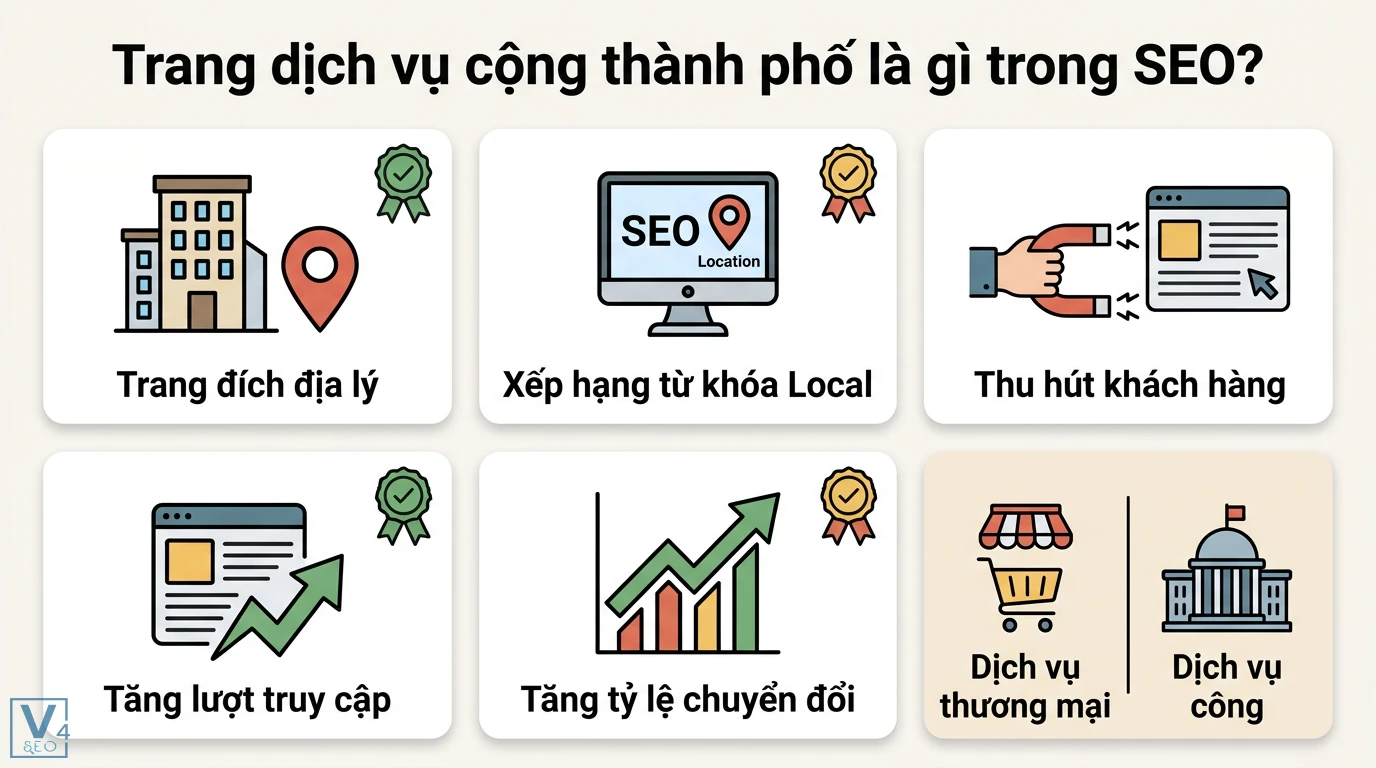 Trang dịch vụ + thành phố là gì? Bí quyết bứt phá Local SEO 1 Trang dịch vụ cộng thành phố giúp tối ưu xếp hạng từ khóa địa phương, thu hút khách hàng và tăng tỷ lệ chuyển đổi cho dịch vụ thương mại