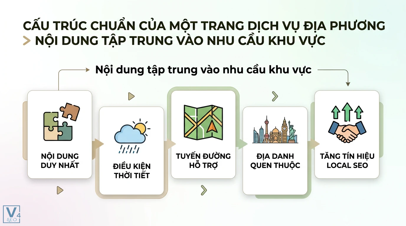 Trang dịch vụ + thành phố là gì? Bí quyết bứt phá Local SEO 2 Nội dung tập trung vào nhu cầu khu vực qua điều kiện thời tiết, tuyến đường hỗ trợ và địa danh quen thuộc giúp tăng tín hiệu Local SEO