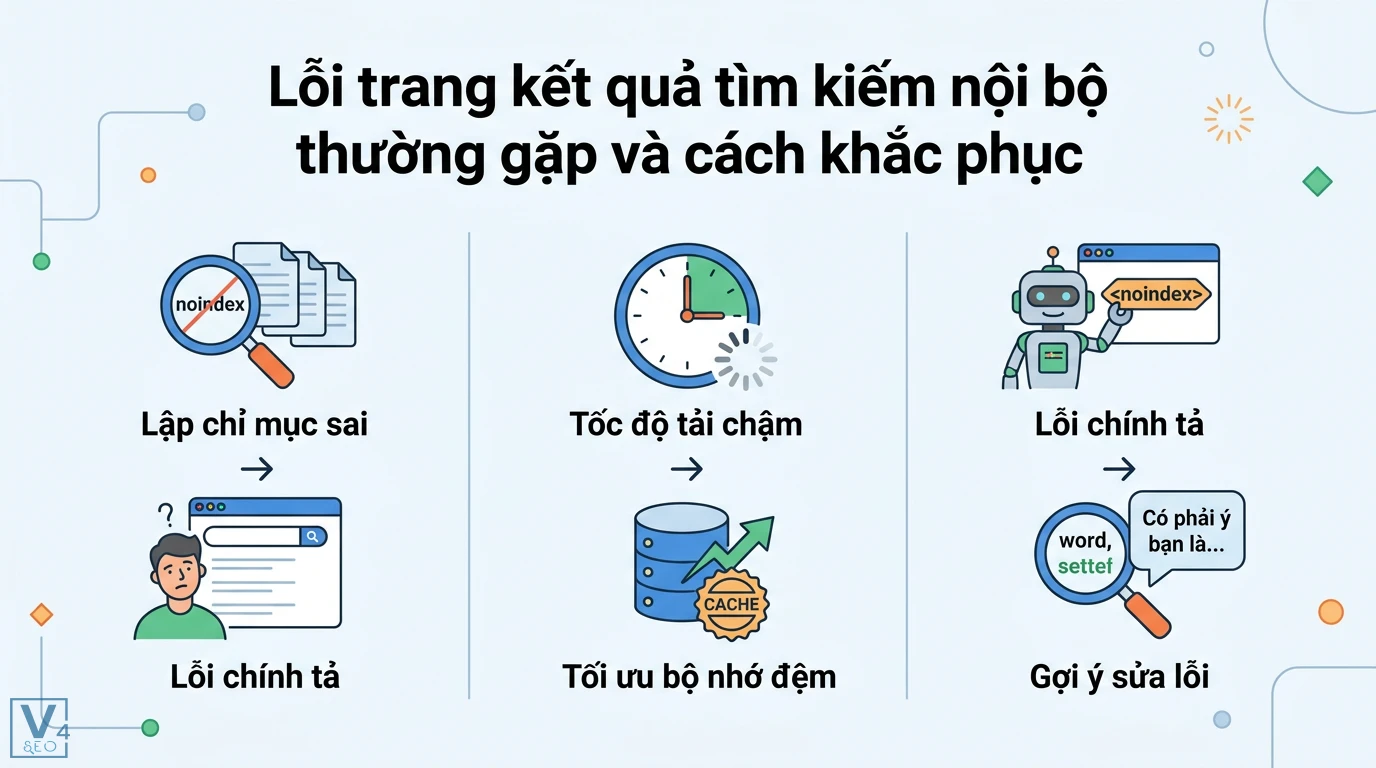 Trang kết quả tìm kiếm nội bộ là gì? Phân biệt với Internal Link 3 Lỗi trang kết quả tìm kiếm nội bộ thường gặp và cách khắc phục bằng cách thiết lập noindex, tối ưu bộ nhớ đệm cache và gợi ý sửa lỗi chính tả
