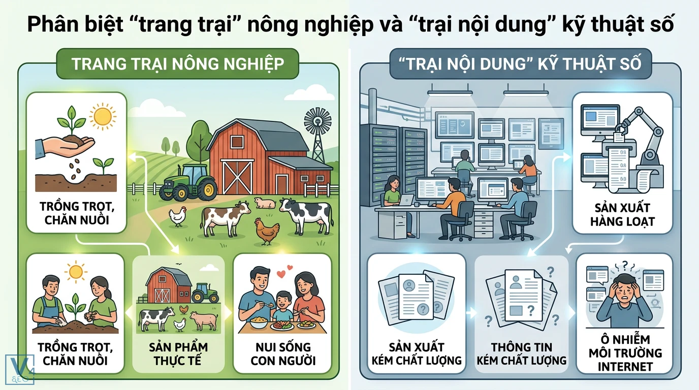 Trang trại nội dung là gì? Phân biệt Content Farm và nông nghiệp 1 Phân biệt trang trại nông nghiệp nuôi sống con người và trại nội dung kỹ thuật số sản xuất hàng loạt thông tin rác gây ô nhiễm internet