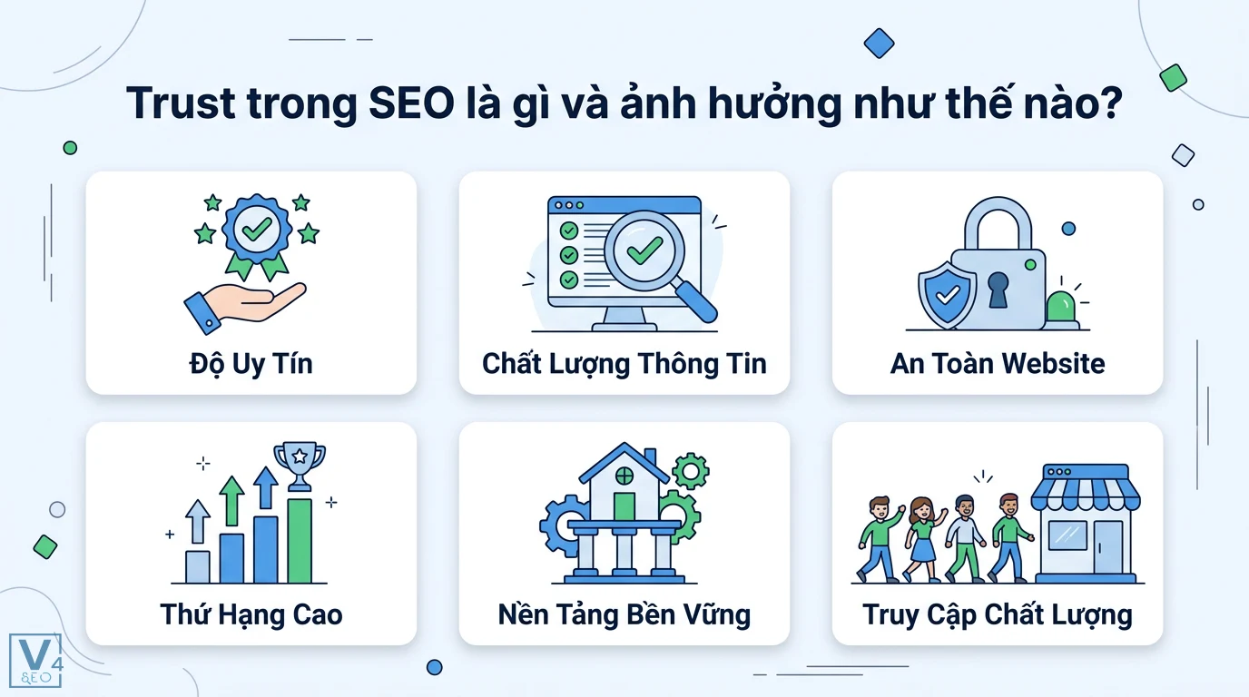 Trust là gì? Giải mã ý nghĩa lòng tin và quỹ tín thác tài chính 2 Trust trong SEO gồm độ uy tín, chất lượng thông tin, an toàn website giúp tăng thứ hạng cao, tạo nền tảng bền vững và truy cập chất lượng