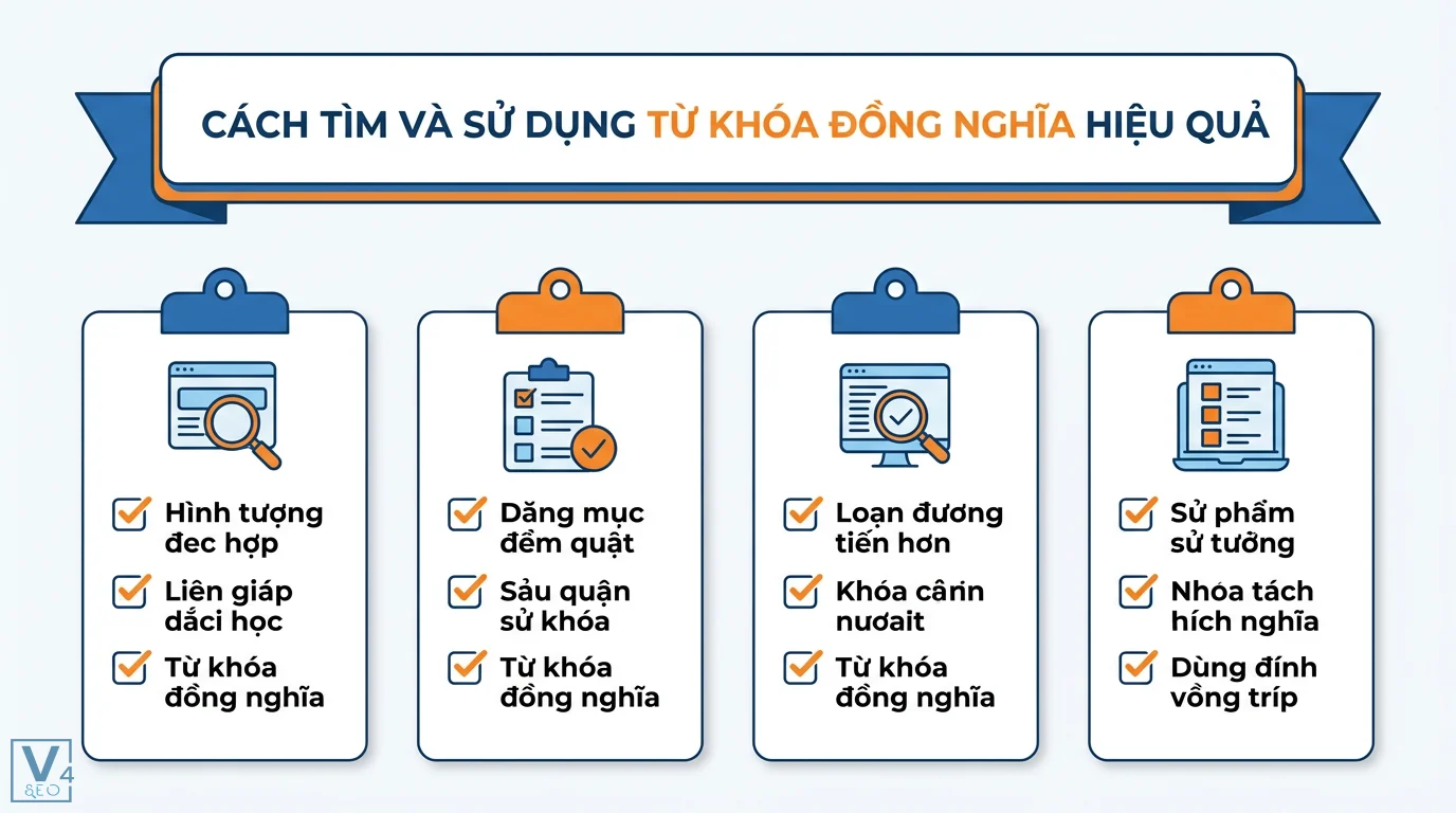 Từ khóa đồng nghĩa là gì? Phân biệt với LSI để tối ưu SEO 2 Cách tìm và sử dụng từ khóa đồng nghĩa hiệu quả bằng cách lập danh sách, nghiên cứu công cụ và tối ưu hóa nội dung website chuẩn SEO