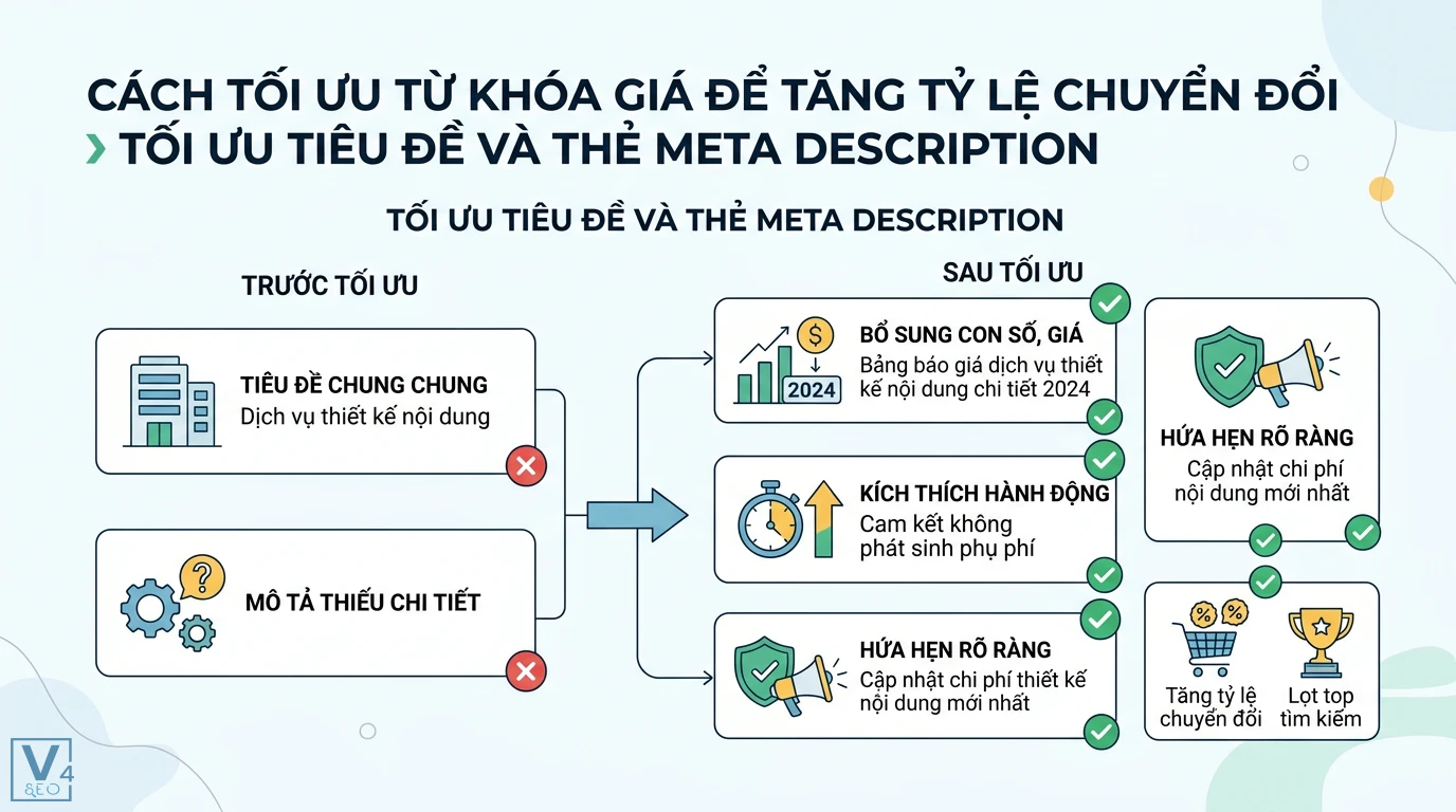 Từ khóa giá là gì? Cách dùng từ khóa báo giá để tăng chuyển đổi 2 Tối ưu tiêu đề và meta description với từ khóa giá, con số và lời hứa hẹn rõ ràng giúp tăng tỷ lệ chuyển đổi và lọt top kết quả tìm kiếm