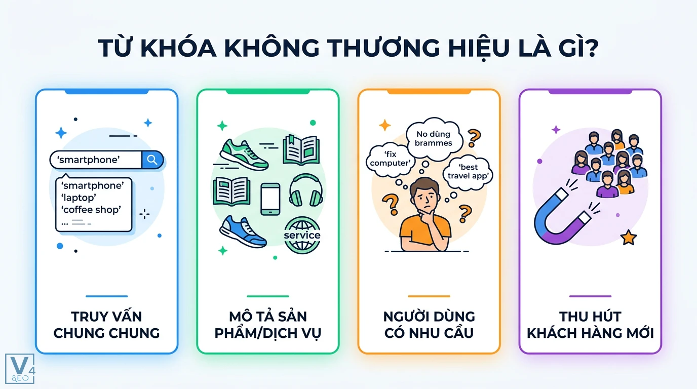 Từ khóa không thương hiệu là gì? Cách thu hút khách hàng mới 1 Từ khóa không thương hiệu là truy vấn chung chung mô tả sản phẩm dịch vụ giúp giải quyết nhu cầu người dùng và thu hút khách hàng mới