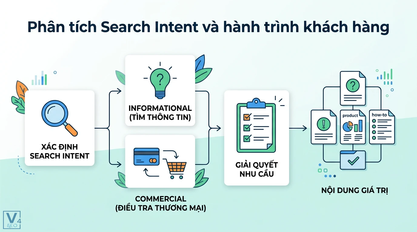 Từ khóa không thương hiệu là gì? Cách thu hút khách hàng mới 2 Phân tích Search Intent Informational và Commercial trong hành trình khách hàng để giải quyết nhu cầu và tối ưu nội dung giá trị