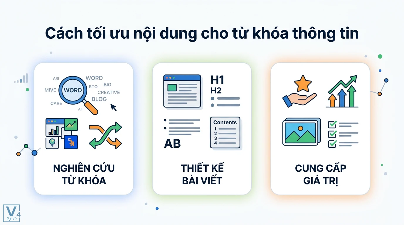 Từ khóa thông tin là gì? Cách chọn lọc và ví dụ theo hành trình SEO 1 Cách tối ưu nội dung cho từ khóa thông tin qua nghiên cứu từ khóa, thiết kế cấu trúc với thẻ H1 H2 và cung cấp các giá trị chuyên sâu thực tế