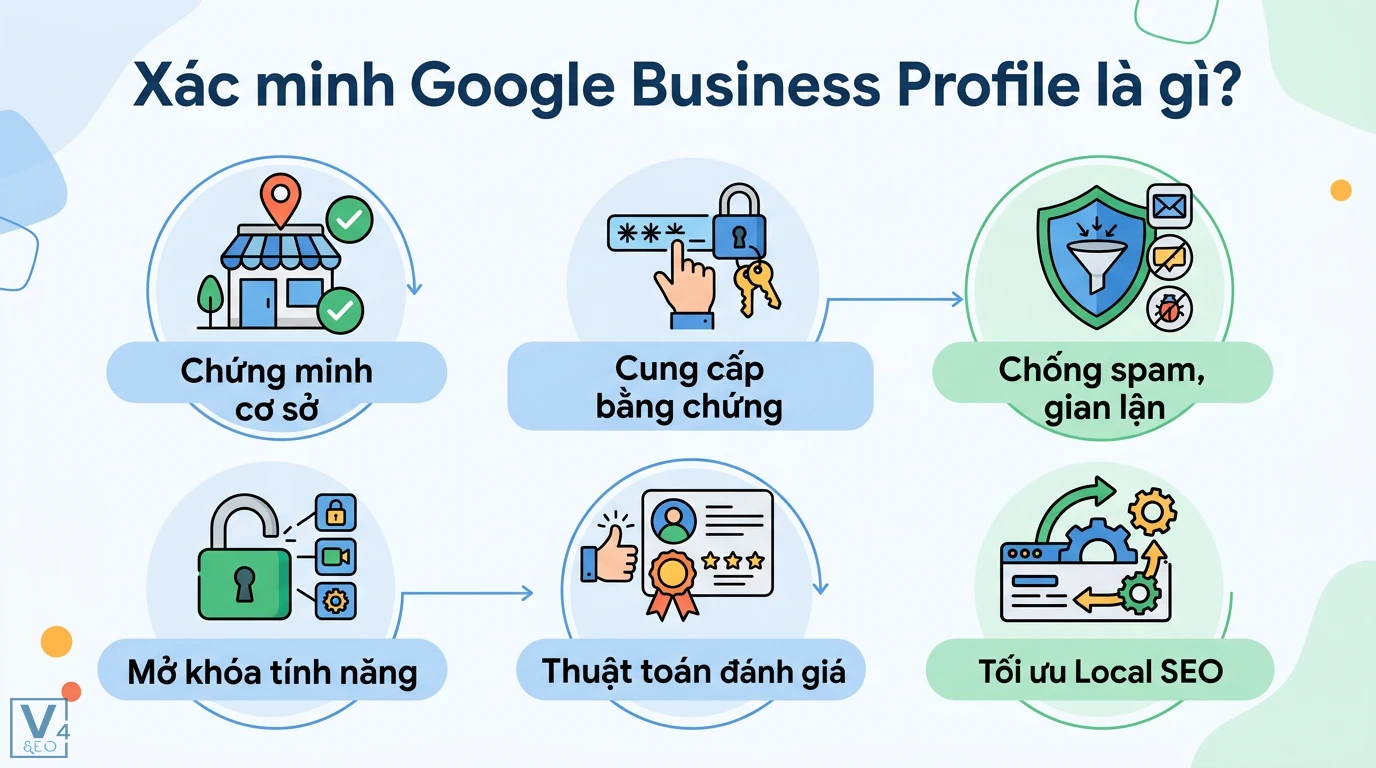 Xác minh Google Business Profile là gì? Cách xác thực và xử lý lỗi 1 Xác minh Google Business Profile gồm chứng minh cơ sở, cung cấp bằng chứng chống gian lận, mở khóa tính năng và tối ưu Local SEO