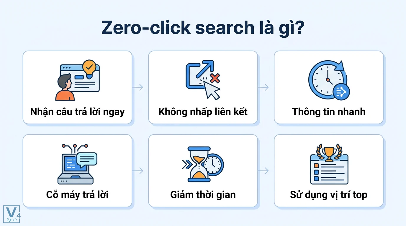 Zero-click search là gì? Cách tối ưu AI Overviews và GEO hiệu quả 1 Zero-click search cung cấp câu trả lời ngay không nhấp liên kết giúp nhận thông tin nhanh và giảm thời gian tìm kiếm tại vị trí hiển thị top