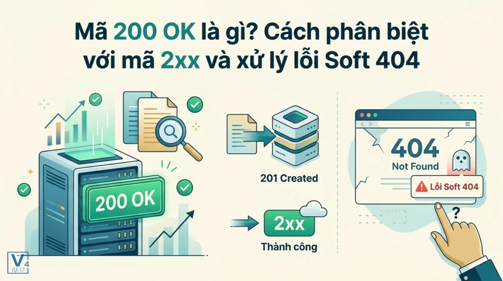 Mã 200 OK là gì? Cách phân biệt với mã 2xx và xử lý lỗi Soft 404 13 Mô hình trực quan hóa cơ chế hoạt động của mã trạng thái 200 OK, các mã nhóm 2xx và cách nhận biết lỗi Soft 404.