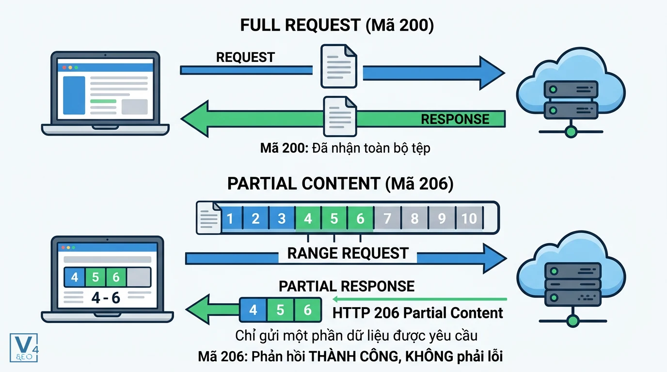co-che-hoat-dong-http-206-partial-content So sánh cơ chế tải toàn bộ dữ liệu mã 200 và tải một phần dữ liệu mã 206 Partial Content giữa client và server.