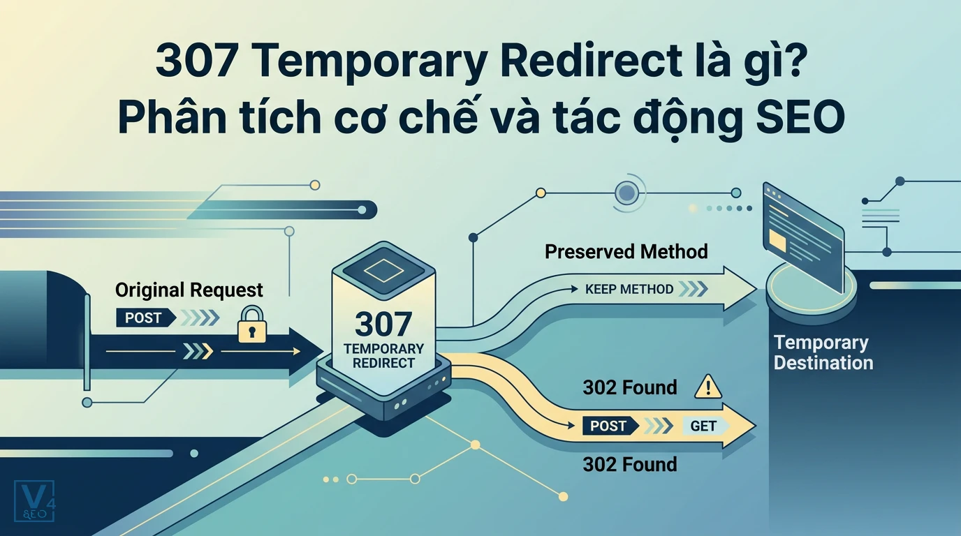 Sơ đồ so sánh cơ chế bảo toàn phương thức HTTP POST của mã 307 Temporary Redirect so với mã 302 Found.