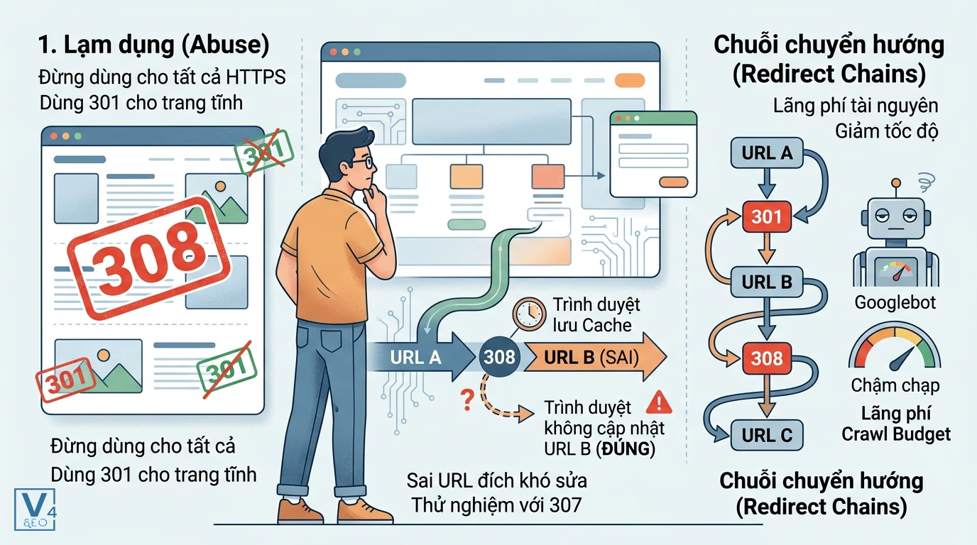 sai-lam-khi-dung-308-redirect Ba sai lầm phổ biến cần tránh khi cấu hình 308 Permanent Redirect gây lỗi cache và lãng phí crawl budget.