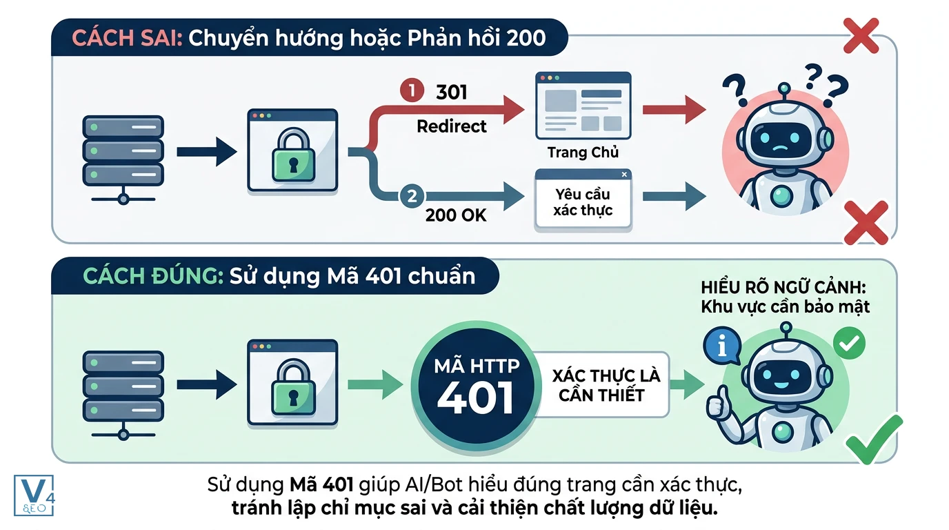 xu-ly-ma-401-cho-bot-ai So sánh cách xử lý đúng và sai khi bot AI gặp trang yêu cầu xác thực bằng mã trạng thái 401 Unauthorized.
