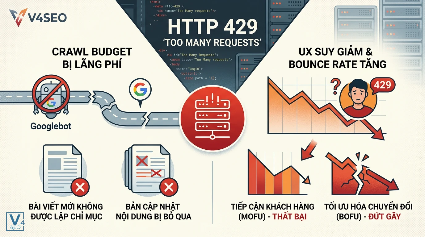 tac-dong-cua-loi-429-den-seo Tác hại của lỗi 429 Too Many Requests gây lãng phí crawl budget, giảm UX và đứt gãy chuyển đổi SEO.