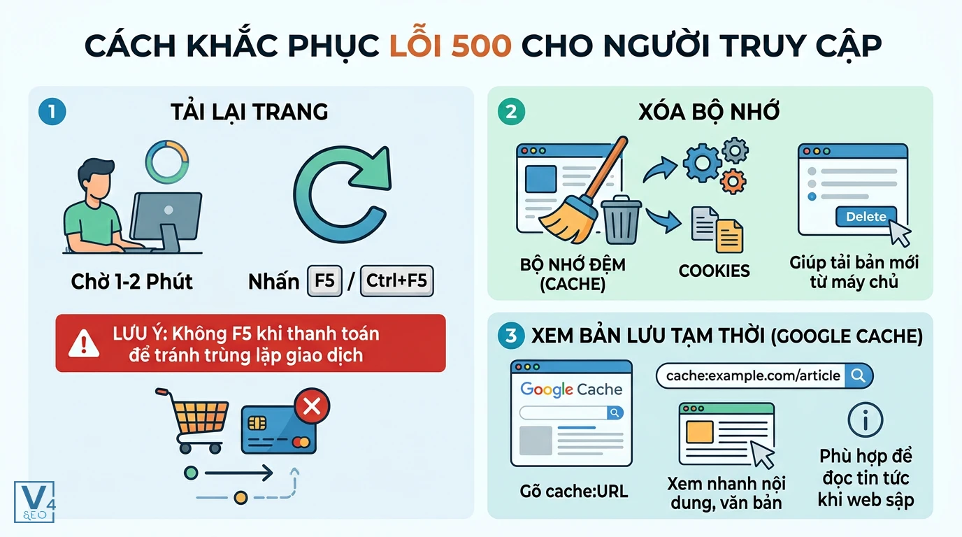 huong-dan-sua-loi-500-cho-nguoi-dung Quy trình 3 bước giúp người dùng tự xử lý lỗi 500 Internal Server Error tạm thời từ phía trình duyệt.