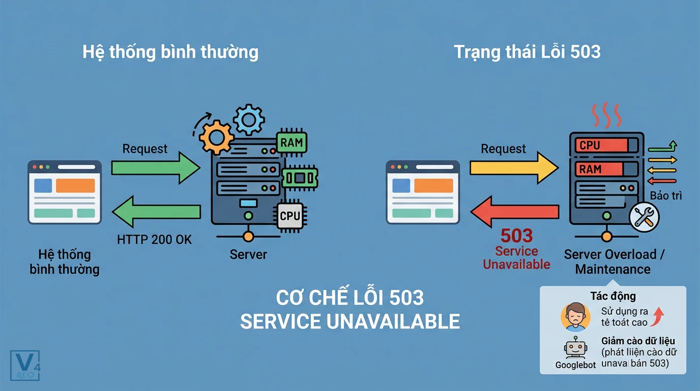 co-che-hoat-dong-loi-503-service-unavailable So sánh cơ chế phản hồi bình thường HTTP 200 và phản hồi lỗi 503 Service Unavailable khi máy chủ quá tải hoặc bảo trì.